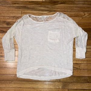 Rewind off white top with lace sleeves